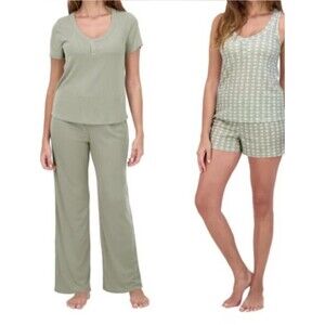 New Green Ribbed Pointelle 4-Piece Lounge Pajama Set Size Large